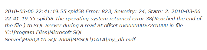 sql server error code 823
