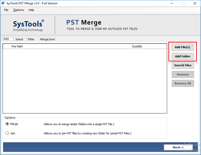 Merge PST Files or Folders