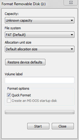 Windows Unable to Complete Format