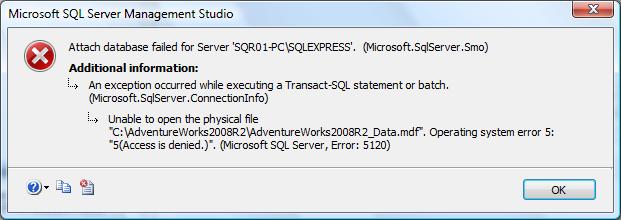 Access is Denied Error When Attaching a SQL Server Database
