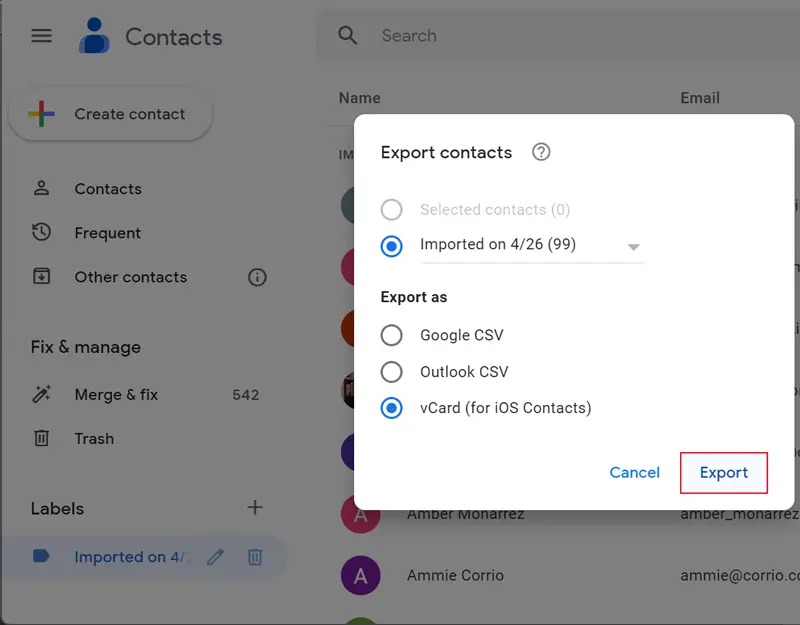 vCard (for IOS contacts) 