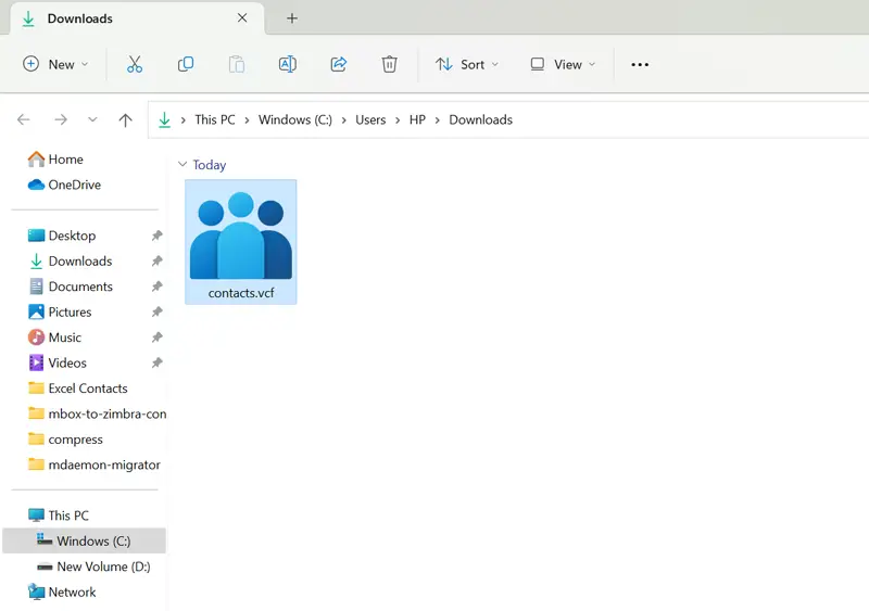 export contacts from Outlook as a vCard