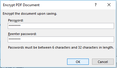 create password protected PDF file in MS word