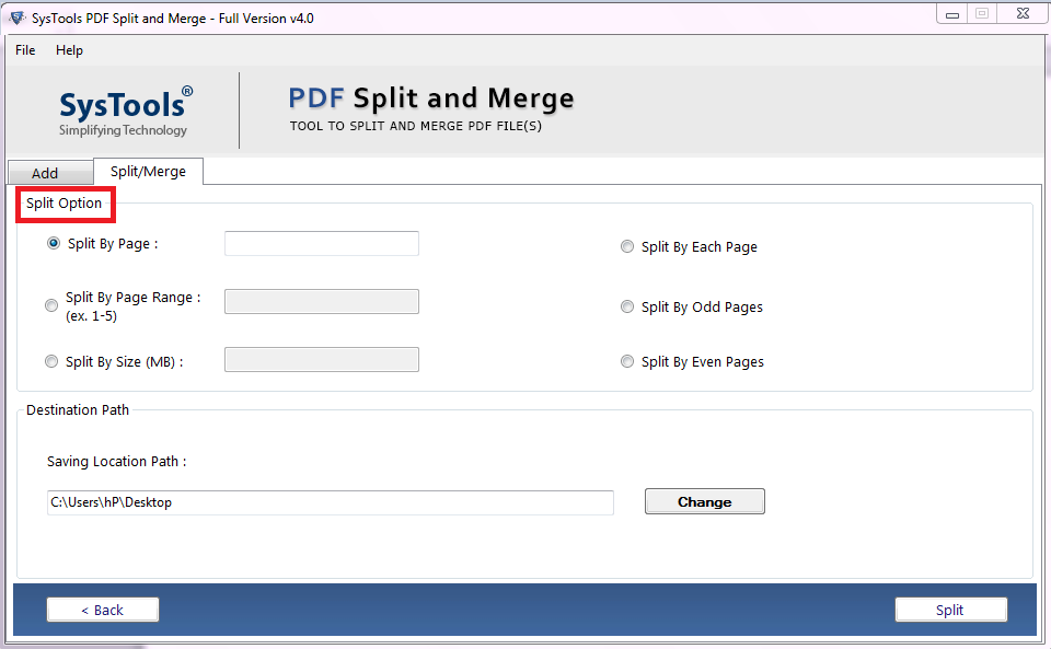 applying split options