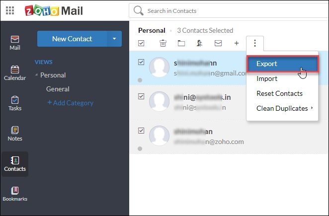 zoho export contacts