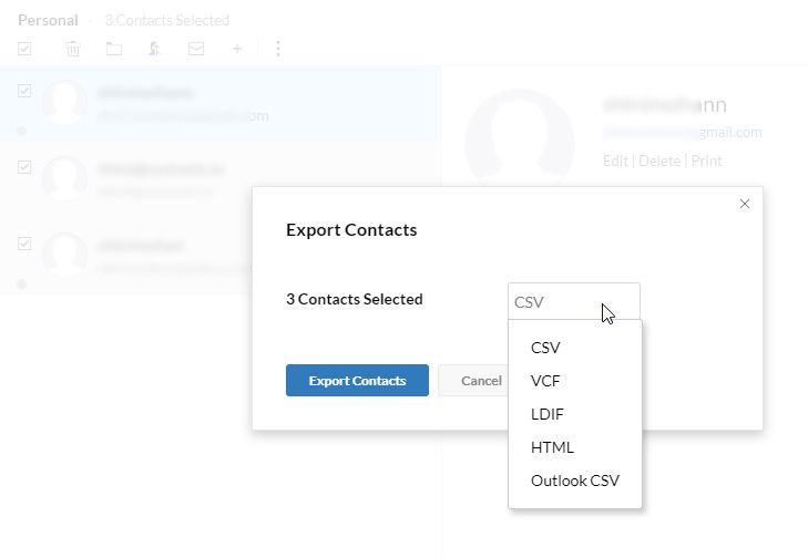 move contacts from zoho