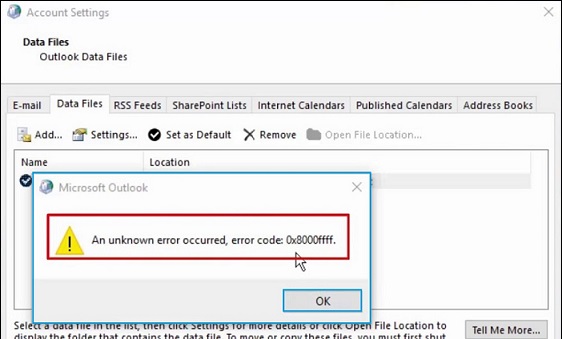 outlook unknown error code 0x80040154