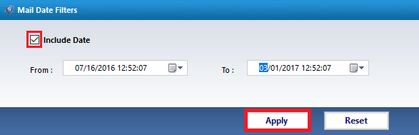 Select Date Filter to export exchange mailbox to pst 