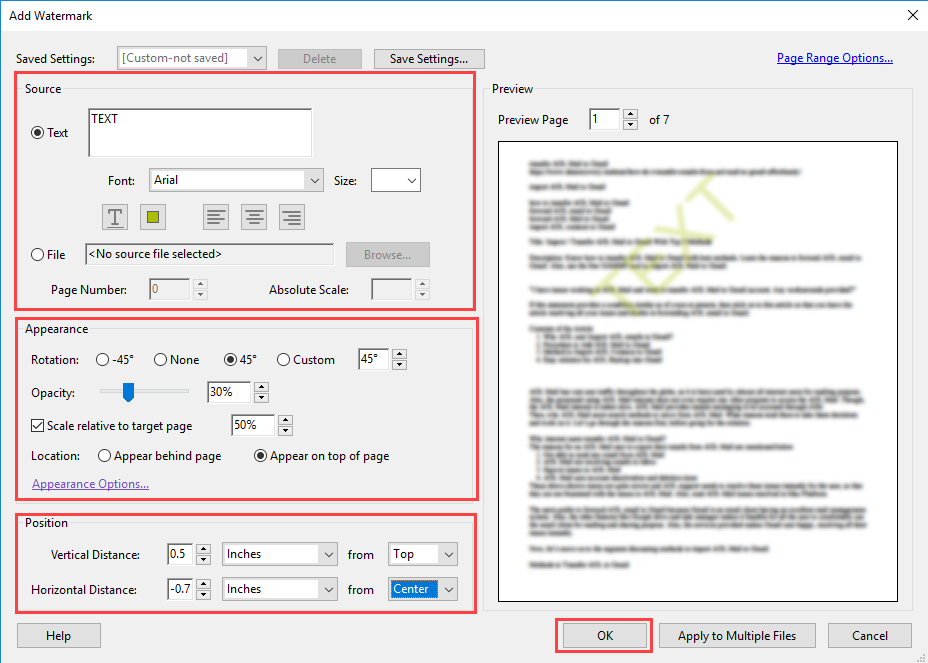 options pour mettre un filigrane sur un document PDF