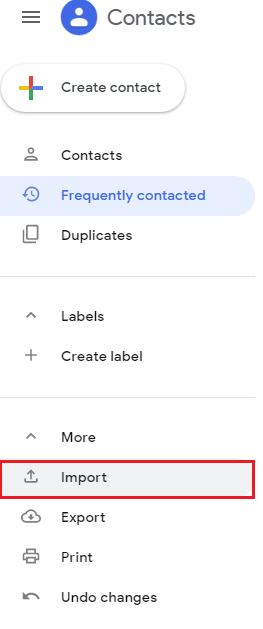 Import option in Google contacts 