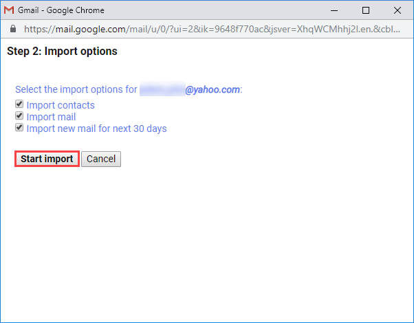 Start import option