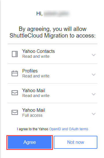 Click Agree to access Yahoo by Gmail