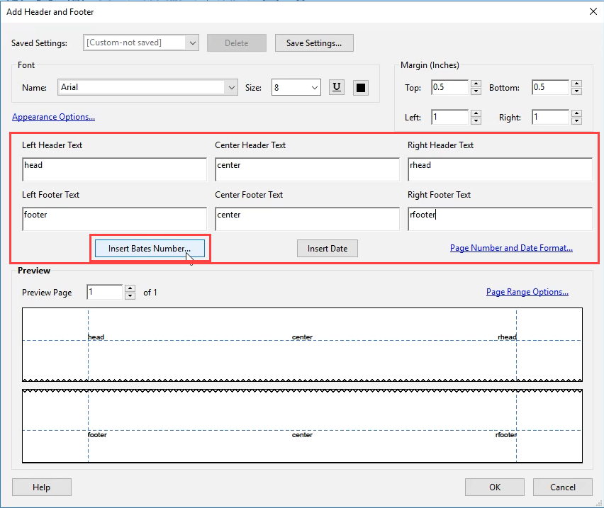 Click Insert Bates number option