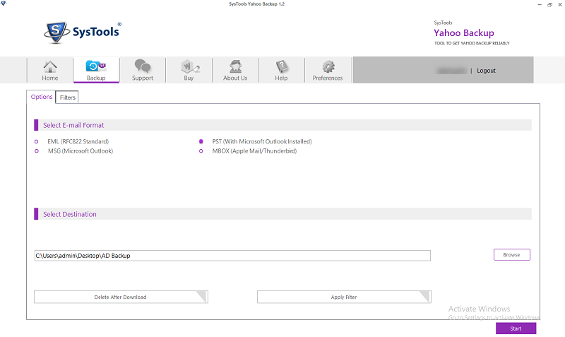 Запустите Yahoo mail для резервного копирования файлов Office 365
