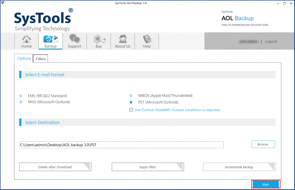 start aol to outlook conversion process