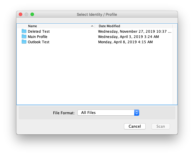 select Mac Outlook profile