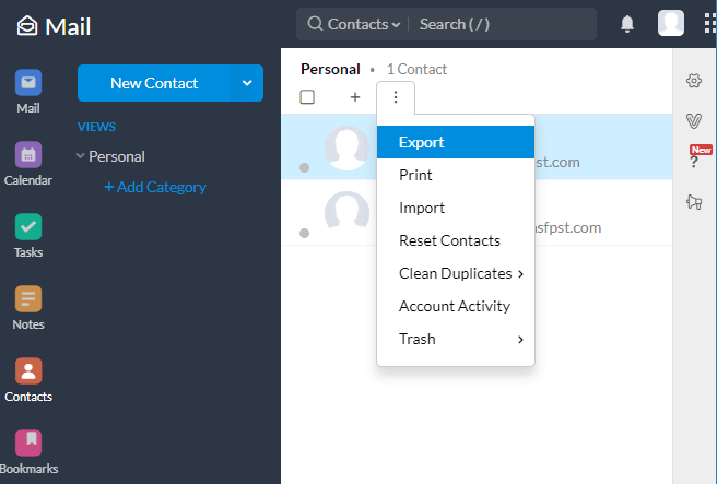 Zoho Export Contacts