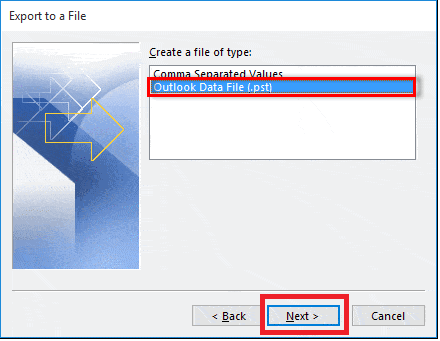 export to outlook data file