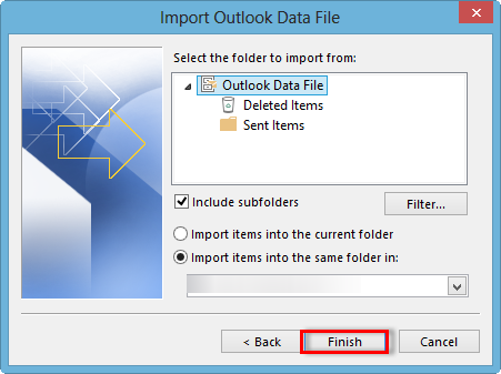 finish importing to outlook