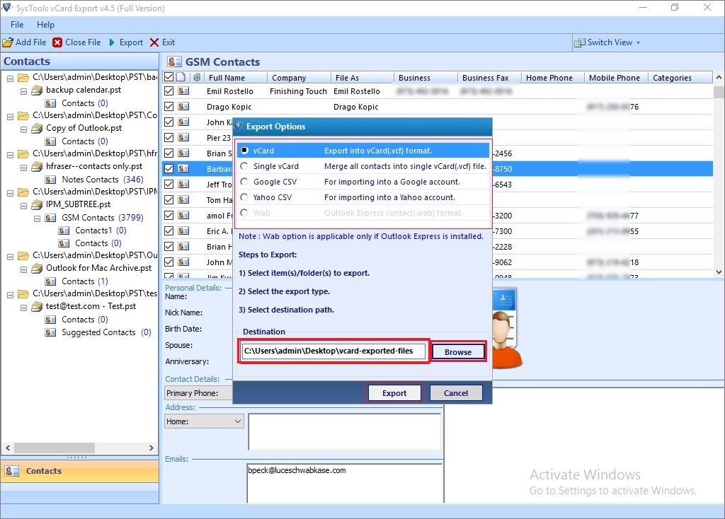 Экспорт Outlook в PST. Формат VCARD контакты. Импорт и экспорт в Outlook. Загрузку VCARD.. Export tool