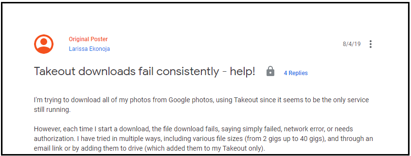 google takeout does not work