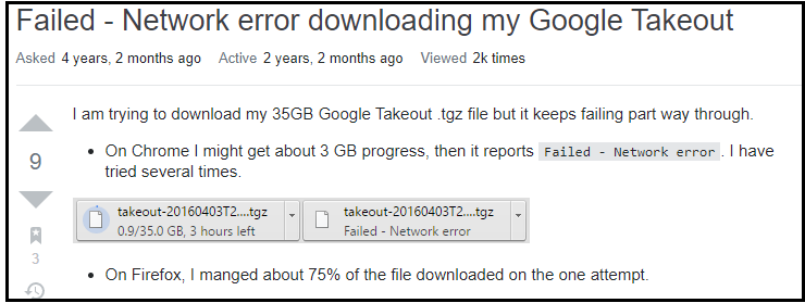 google takeout network error