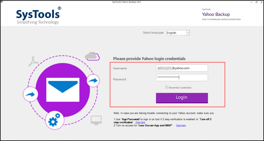 login to yahoo backup tool