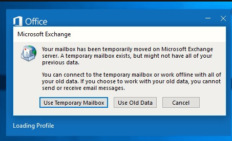 Your Mailbox Has Been Temporarily Moved To Microsoft Exchange Server