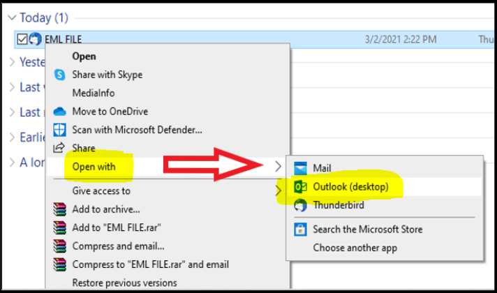 single EML to Outlook