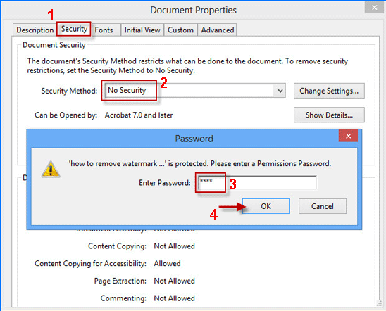 remove permissions from PDF using Adobe Acrobat