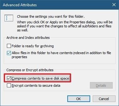  turn on the option to compress content to save disk space