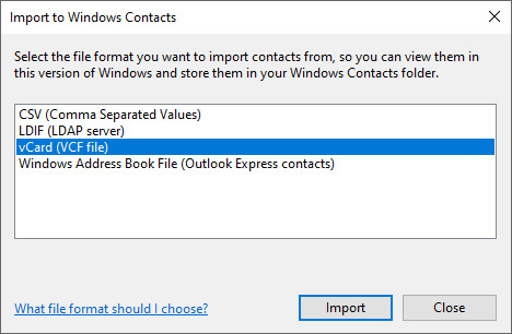 select vCard file