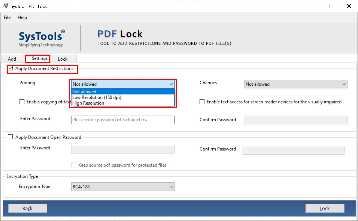 Apply restrictions to save PDF from being copied